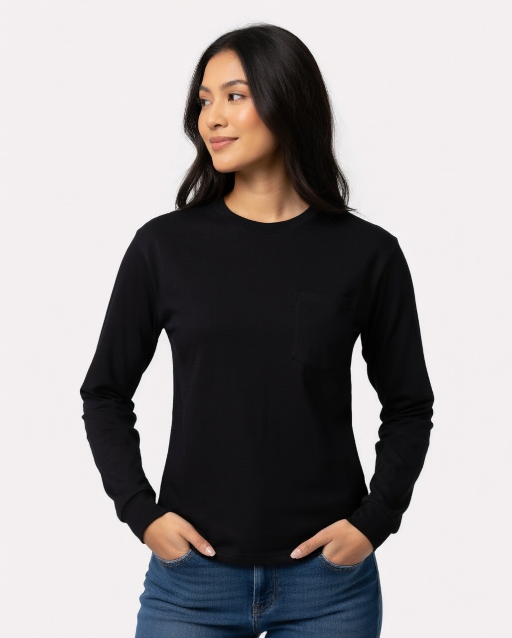 Gildan Ultra Cotton Crewneck Long Sleeve Pocket T-Shirt For Workwear and Custom Printing